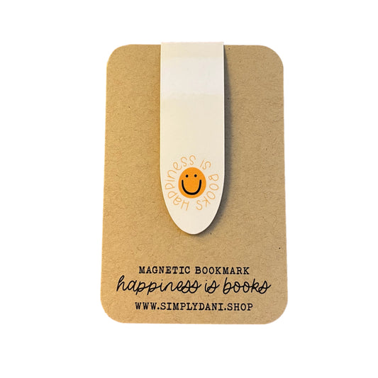 Happiness is books | Magnetic Bookmark | White