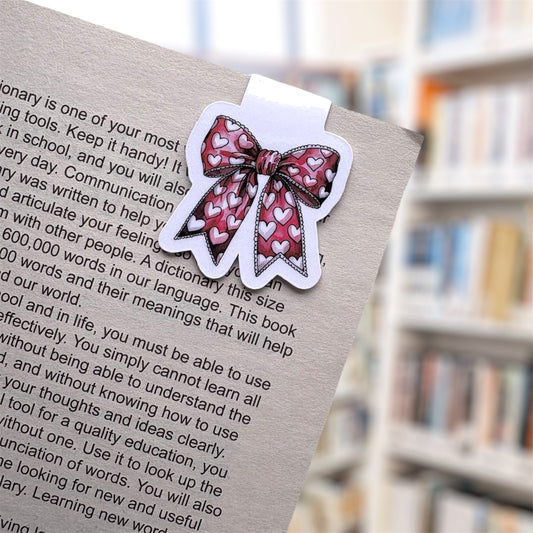 Pink Heart Bow Magnetic Bookmark